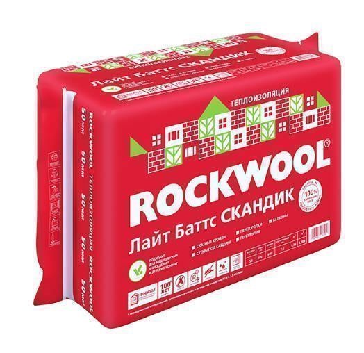 Rockwool Лайт Батс СКАНДИК плита (800х600х50) 5,76м2/12лист (24шт)