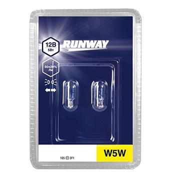 Лампы накаливания W5W подсветка номерного знака 12В 5Вт (2шт/бл)RUNWAY